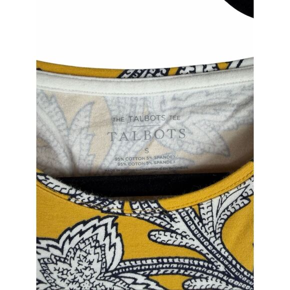 Talbots "The Talbots Tee" in white floral with yellow & navy background - Size S - Picture 3 of 4